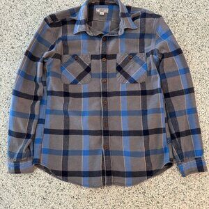 Wallace & Barnes Gray/Blue Button-Up 2-Pocket Heavy Shirt Men's M